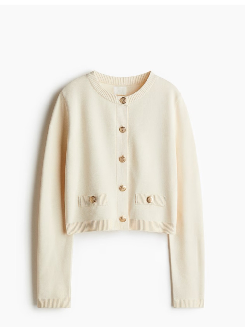 H&M Cream Button-Front Cropped Cardigan